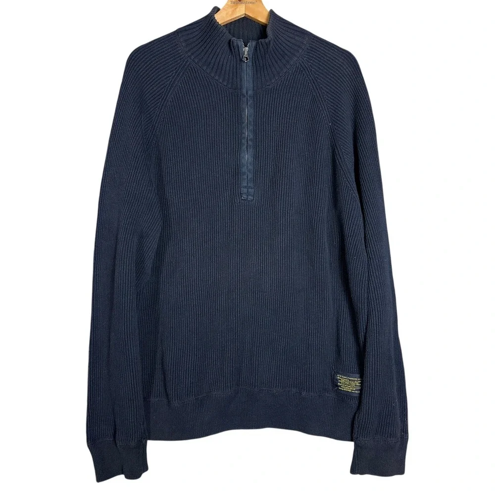 Ralph Lauren Polo Navy Ribbed Quarter‎ Zip Sweater XXL Cotton  Military preppy